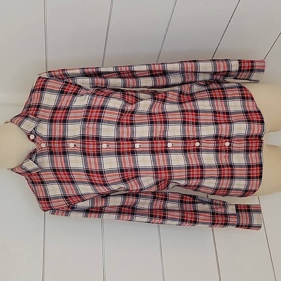 J CREW XS red white & blue plaid flannel button-down shirt. Lightweight. - Picture 1 of 4